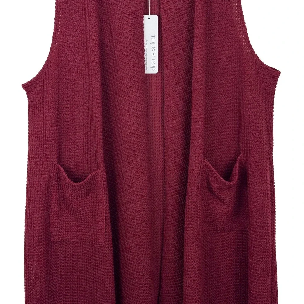 Burgundy‎ Waffle Knit Vest Casual Chic Office Elevated Basics Layering